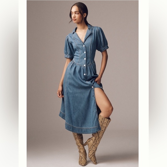 Pilcro Dresses & Skirts - PILCRO | Denim Button-Front Puff Sleeve Dress